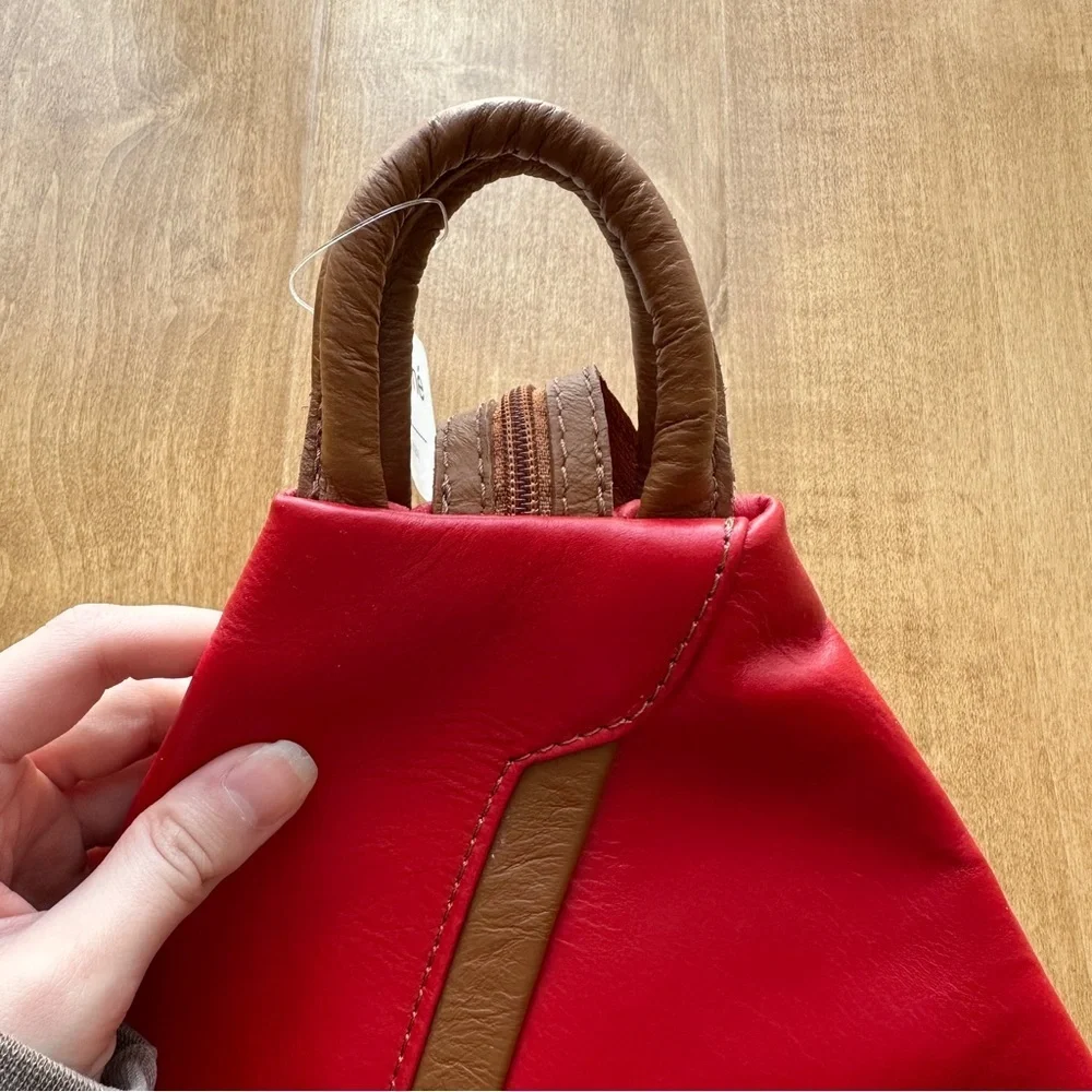 Vera Pelle Genuine Soft Italian Leather Backpack/Rucksack Shoulder Bag, Red/Tan